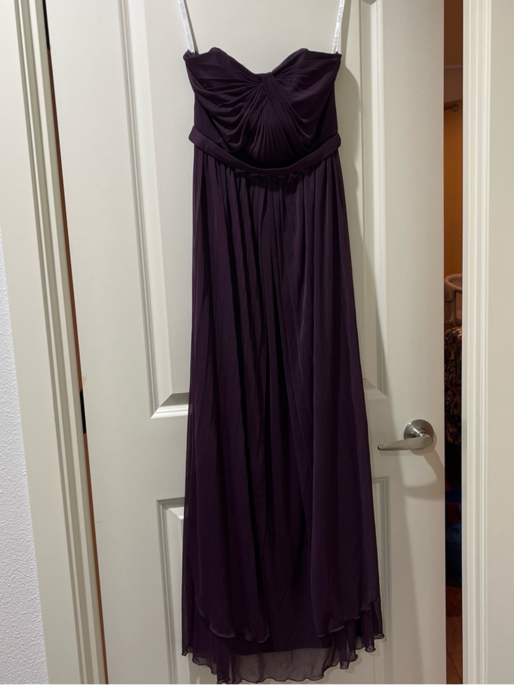 Strapless Plum Chiffon Maxi Dress